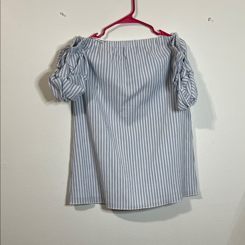 Rampage Blue and White Striped Off-Shoulder Blouse